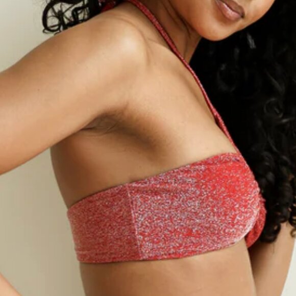 dippin' daisy's Amalfi String Tie Bandeau Bikini Top in Flame, Size 2X - Picture 3 of 7